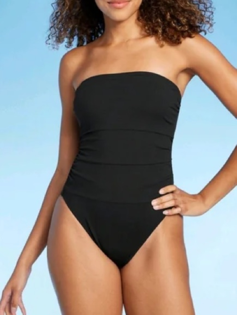 NWOT- SHADE & SHORE Ribbed Strapless Black One-Piece Swimsuit